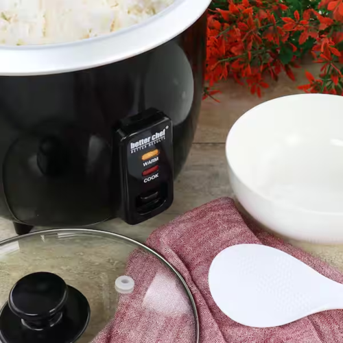 Better Chef 8 Cup Automatic Rice Cooker in Black With Rice Paddle and Measuring Cup