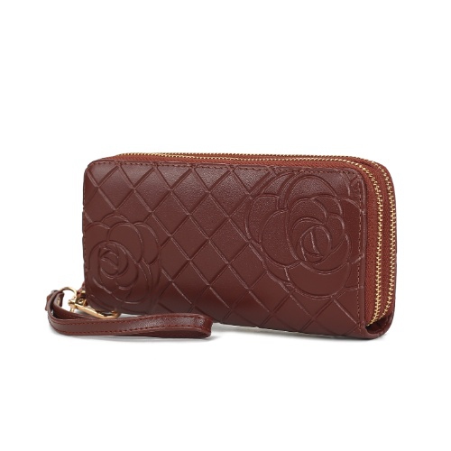 MKF Collection Honey Genuine Leather Quilted Flower-Embossed Women’s Wristlet Wallet by Mia K