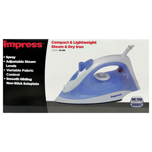 Impress Basic Clothing Iron | Non-Stick | Compact | Spray | Adjustable Steam | Fabric Selector | Swivel Cord | Lightweight | 1200-Watt