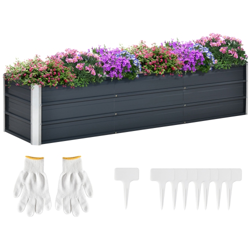 Lit de jardin surélevé galvanisé Outsunny, grande jardinière surélevée en métal avec gants d'installation pour la cour, patio pour faire pousser des