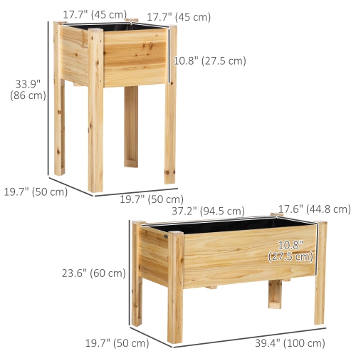 Outsunny Raised Garden Bed Set of 3, Wood Planter Box, Elevated Raised Beds for Fruit Vegetable Flower Herb, Outdoor Freestanding Garden Boxes for