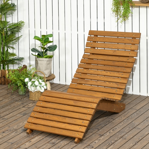 Chaise longue extérieure en bois Outsunny, chaise longue courbée, chaise longue de jardin, cour arrière, teck