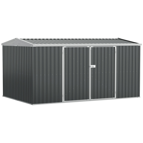 Outsunny 14' x 8' Outdoor Storage Shed, Galvanized Steel Garden Shed with Lockable Doors, Air Vents and Gloves, Waterproof Tool Shed for Backyard, Pa