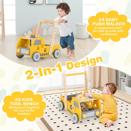 Costway 2-In-1 Montessori Wooden Baby Walker with Learning Activities Adjustable Speed