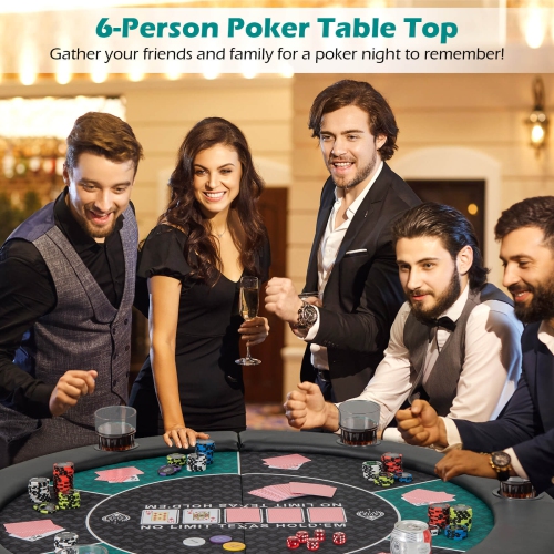 Dessus de table de poker pliable de 48&nbsp;po pour 6 joueurs de Costway avec sac de transport Porte-gobelets Rails rembourrés