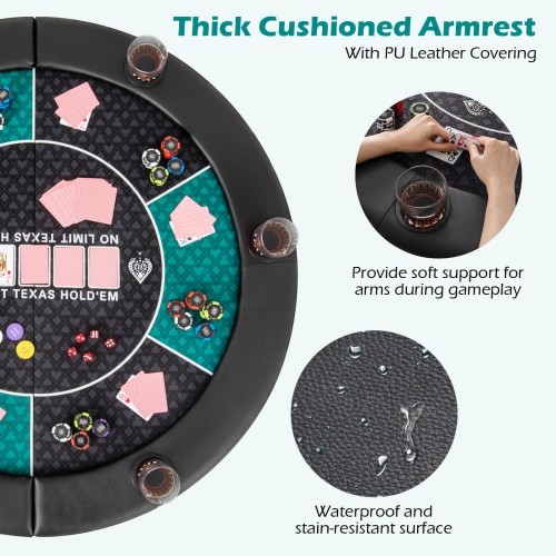 Dessus de table de poker pliable de 48&nbsp;po pour 6 joueurs de Costway avec sac de transport Porte-gobelets Rails rembourrés
