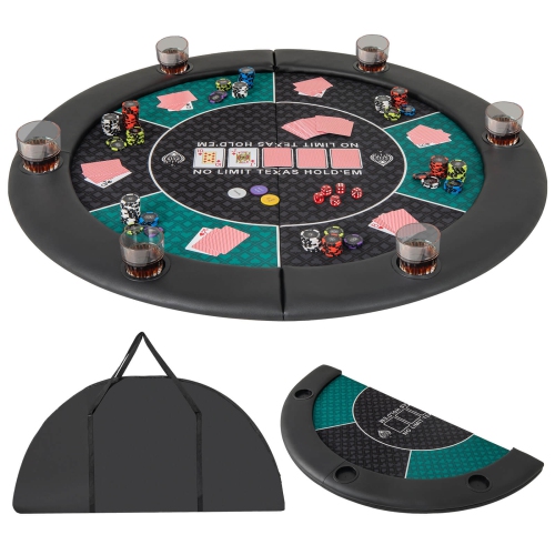 Dessus de table de poker pliable de 48&nbsp;po pour 6 joueurs de Costway avec sac de transport Porte-gobelets Rails rembourrés
