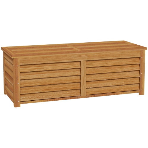 Image 1 of 9.. Outsunny 47 Gallon Outdoor Storage Box, Wooden Deck Box Garden Storage Container with 2 Safety Hinges for Balcony, Porch, Poolside, 51.2" x 19.7" x
