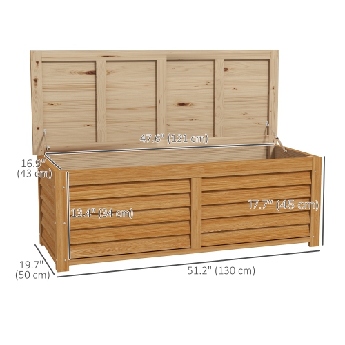 Outsunny 47 Gallon Outdoor Storage Box, Wooden Deck Box Garden Storage Container with 2 Safety Hinges for Balcony, Porch, Poolside, 51.2" x 19.7" x