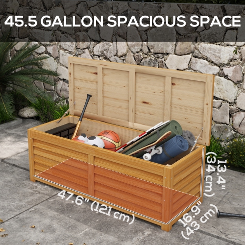 Outsunny 47 Gallon Outdoor Storage Box, Wooden Deck Box Garden Storage Container with 2 Safety Hinges for Balcony, Porch, Poolside, 51.2" x 19.7" x