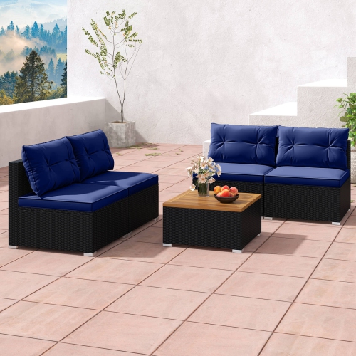Costway 5 Piece Outdoor Furniture Set with Seat & Back Cushions Acacia Wood Tabletop