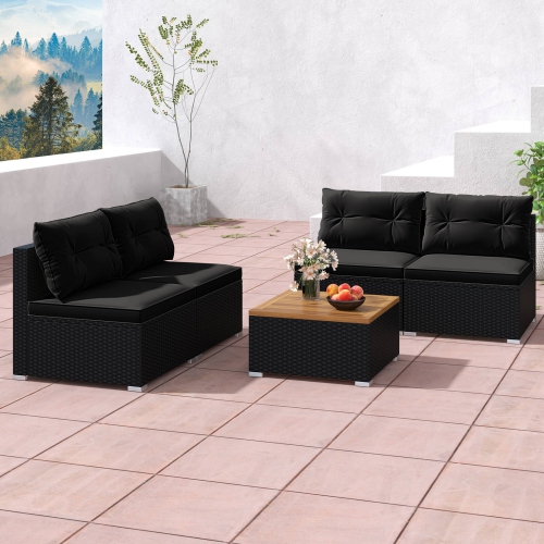 Costway 5 Piece Outdoor Furniture Set with Seat & Back Cushions Acacia Wood Tabletop