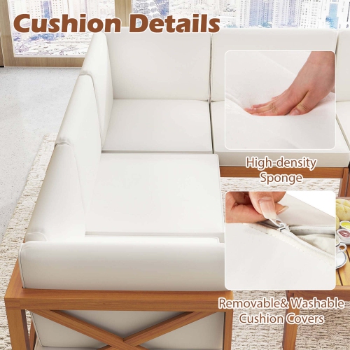 Costway 6 PCS Acacia Wood Patio Furniture Set with Cushions and Coffee Table for Garden