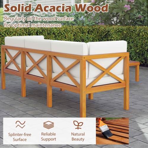 Costway 6 PCS Acacia Wood Patio Furniture Set with Cushions and Coffee Table for Garden