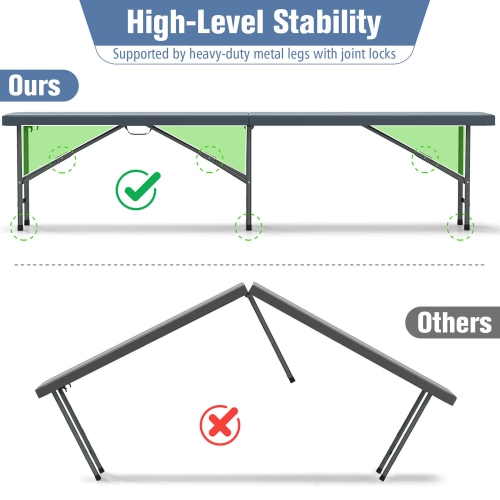 Costway 6 ft Plastic Folding Bench with 1320 LBS Capacity Handle & Lock For Outdoor Picnic