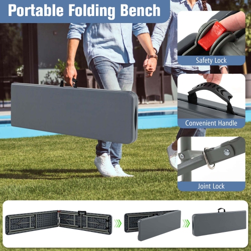 Costway 6 ft Plastic Folding Bench with 1320 LBS Capacity Handle & Lock For Outdoor Picnic