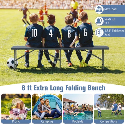 Costway 6 ft Plastic Folding Bench with 1320 LBS Capacity Handle & Lock For Outdoor Picnic