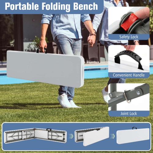 Costway 6 ft Plastic Folding Bench with 1320 LBS Capacity Handle & Lock For Outdoor Picnic