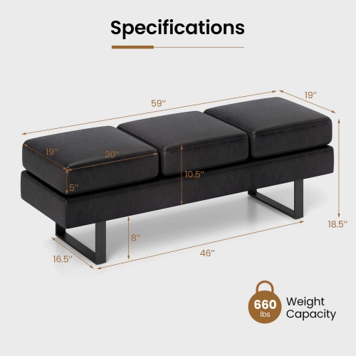 Banc de réception avec cadre en métal et pieds recouverts de Costway