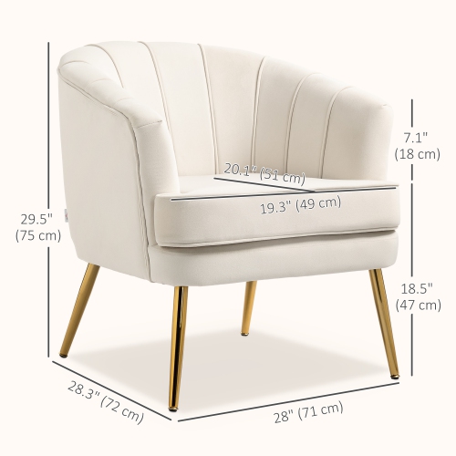 HOMCOM – Chaise d'appoint en tissu, fauteuil en velours, chaise de salon moderne avec pattes en métal doré et rembourrage épais pour chambre à