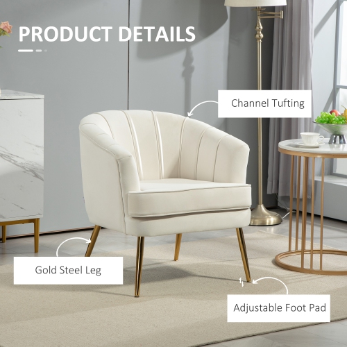 HOMCOM – Chaise d'appoint en tissu, fauteuil en velours, chaise de salon moderne avec pattes en métal doré et rembourrage épais pour chambre à