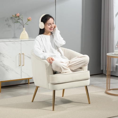 HOMCOM – Chaise d'appoint en tissu, fauteuil en velours, chaise de salon moderne avec pattes en métal doré et rembourrage épais pour chambre à