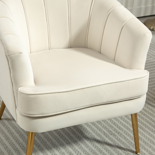 HOMCOM – Chaise d'appoint en tissu, fauteuil en velours, chaise de salon moderne avec pattes en métal doré et rembourrage épais pour chambre à
