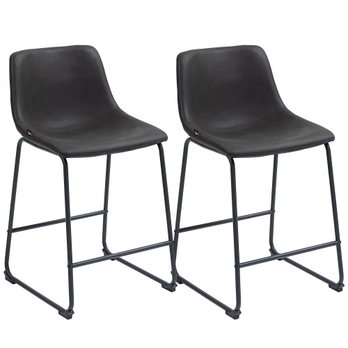 HOMCOM  Counter Height Bar Stools Set Of 2, Vintage Pu Leather Bar Chairs, Kitchen Stools With Footrest for Home Bar In Dark Brown