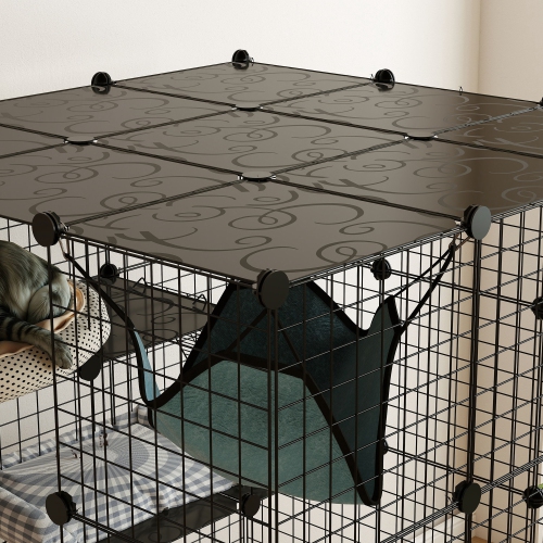 PawHut DIY Large Cat Cage Indoor, Catio Pet Playpen with Platforms, Ramps, Kitten Exercise Place for 1-3 Cats, Bunny and Chinchillas, 41 x 41 x 55in,