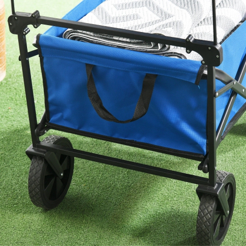 Outsunny Outdoor Collapsible Wagon with Removable Canopy, Folding Garden Cart, Heavy Duty Pull Along Camping Cart with Telescopic Handle and Carry