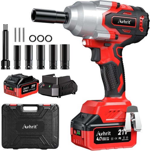 Avhrit Cordless Impact Wrench 700N.m 1/2 Impact Gun w/a 4000mAh Battery, Fast Charger & 5 Sockets, Electric Impact Wrench for Car Tires