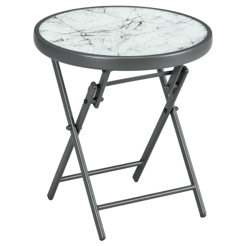 Outsunny 18" Outdoor Round Folding Table, Garden Side Table with Metal Frame and Tempered Glass Top for Patio, Picnic, Party, Wedding, White