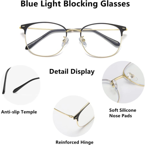 Blue Light Blocking Glasses Computer Reading Glasses Retro Eyeglasses Frame Anti UV Transparent Lens Anti Eye Fatigue Lightweight Fashion