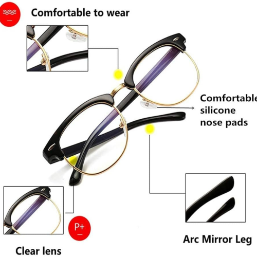 Blue Light Blocking Glasses Computer Reading Glasses Retro Eyeglasses Frame Anti UV Transparent Lens Anti Eye Fatigue Lightweight Fashion