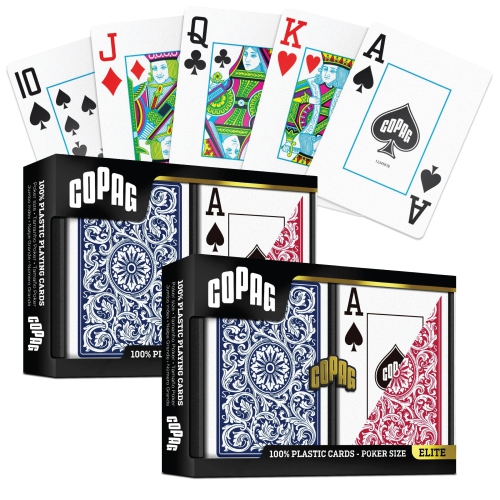 Copag Playing Cards 1546 Elite Design 100% Plastic 2 Sets Red Blue Poker Size Jumbo Large Index