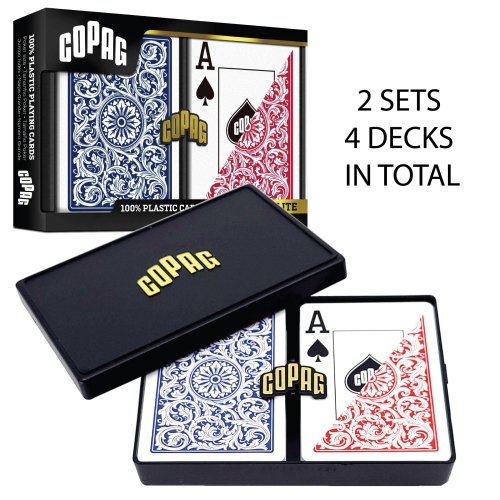 Copag Playing Cards 1546 Elite Design 100% Plastic 2 Sets Red Blue Poker Size Jumbo Large Index