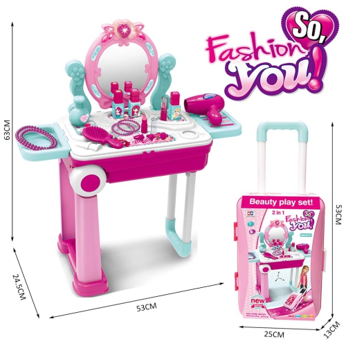 Pretend Play Makeup Toy Set Beauty Princess Dressing Table and Suitcase 2 in 1 Gift for Girls Kids Children,Pink