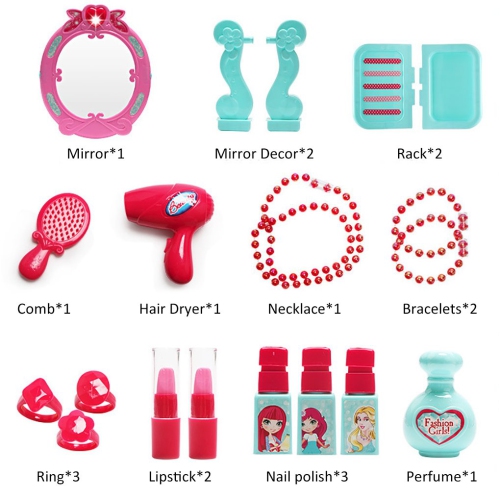 Pretend Play Makeup Toy Set Beauty Princess Dressing Table and Suitcase 2 in 1 Gift for Girls Kids Children,Pink