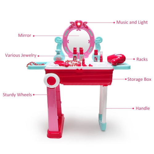 Pretend Play Makeup Toy Set Beauty Princess Dressing Table and Suitcase 2 in 1 Gift for Girls Kids Children,Pink
