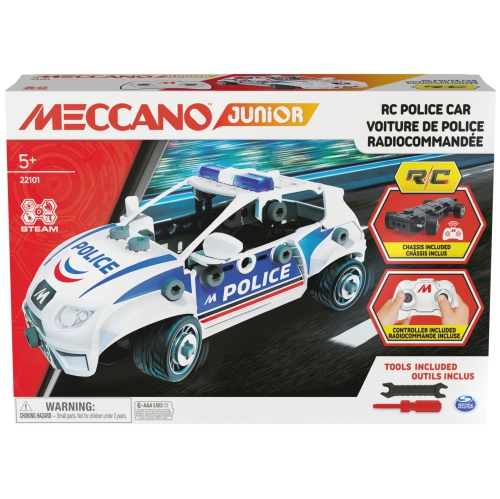Meccano Junior, RC Police Car with Working Trunk and Real Tools, Toy Model Building Kit, STEM Toys for Kids Ages 5 and..