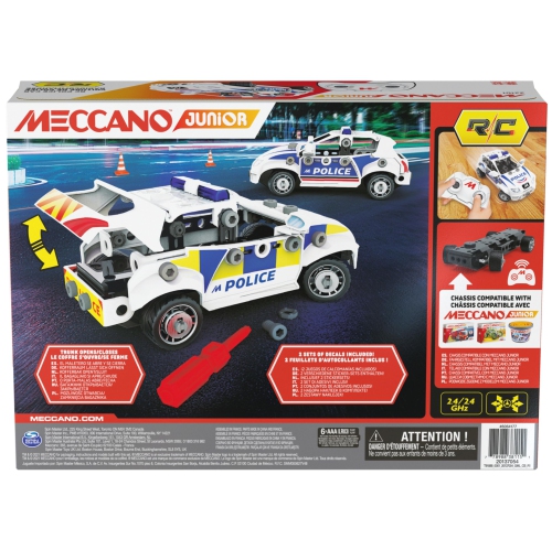Meccano Junior, RC Police Car with Working Trunk and Real Tools, Toy Model Building Kit, STEM Toys for Kids Ages 5 and..