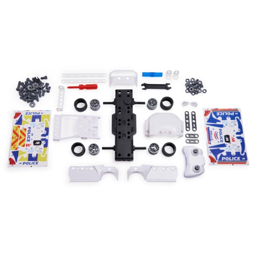 Meccano Junior, RC Police Car with Working Trunk and Real Tools, Toy Model Building Kit, STEM Toys for Kids Ages 5 and..