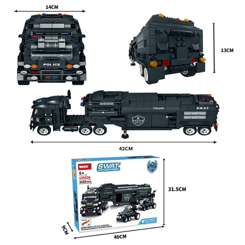 City Police Car Building Block Set, SWAT Mobile Command Center Truck Building Kit, STEM Toys for Kids 6-12, 1413 PCS