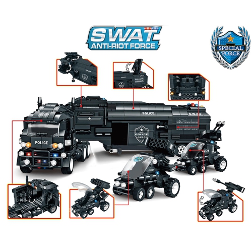 City Police Car Building Block Set, SWAT Mobile Command Center Truck Building Kit, STEM Toys for Kids 6-12, 1413 PCS