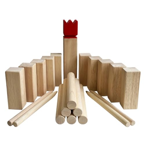 Kubb Outdoor Game | Viking Game Rubber Wood Garden Throwing Toy with Carry Bag