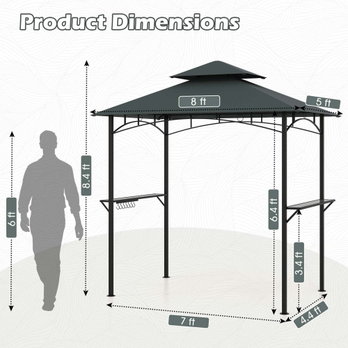 Costway 8' x 5' Grill Gazebo with 2 Shelves 7 Hooks Metal Frame Soft Top