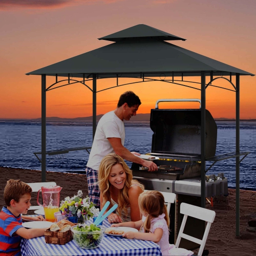 Costway 8' x 5' Grill Gazebo with 2 Shelves 7 Hooks Metal Frame Soft Top