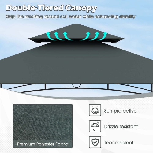 Costway 8' x 5' Grill Gazebo with 2 Shelves 7 Hooks Metal Frame Soft Top
