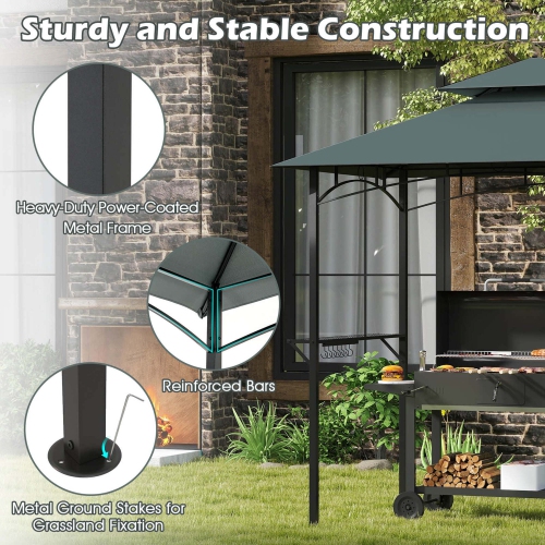 Costway 8' x 5' Grill Gazebo with 2 Shelves 7 Hooks Metal Frame Soft Top