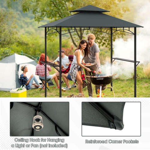 Costway 8' x 5' Grill Gazebo with 2 Shelves 7 Hooks Metal Frame Soft Top